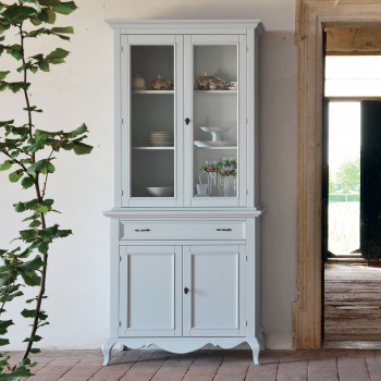 Credenza con vetrina 2 ante shabby chic in legno