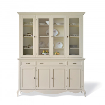 Credenza shabby chic con vetrina 4 ante, dettaglio ripiani