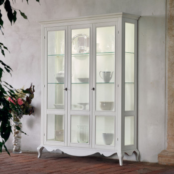 Vetrina grande shabby chic tutta in vetro con intagli