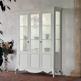 Vetrina a una anta shabby chic, dettaglio del legno massello