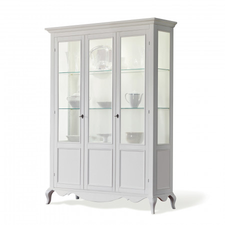Vetrina grande shabby chic con ante in vetro e piedini decorati