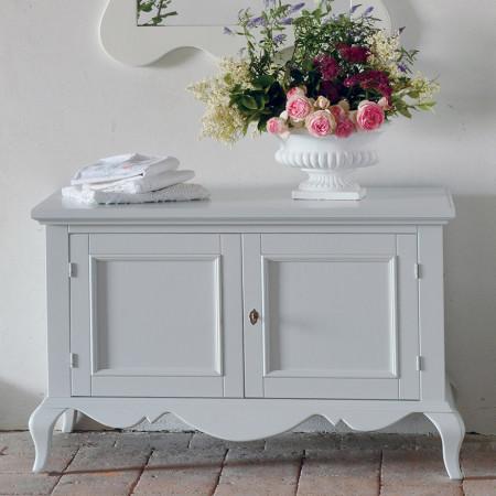 Panca con 2 antina shabby chic con decorazioni floreali