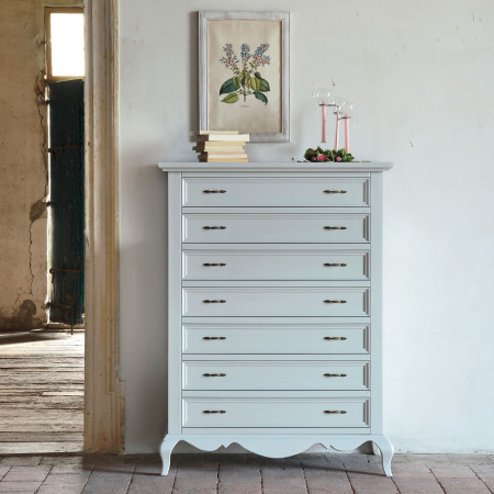 Cassettiera sette cassetti shabby chic, dettaglio frontale