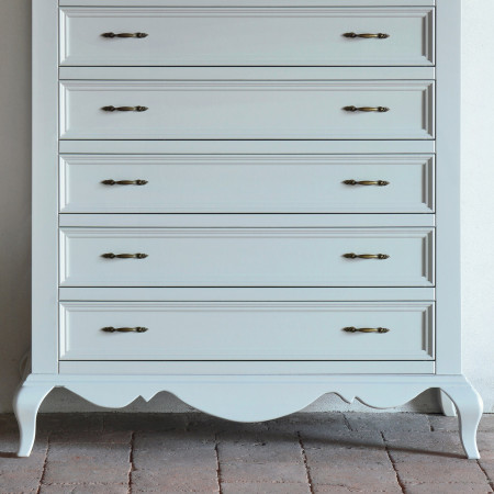 Cassettiera sette cassetti shabby chic, piedini a sciabola
