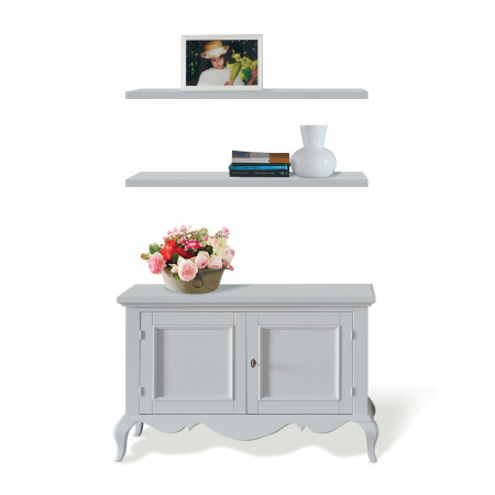 Mensola shabby chic in legno con vaso e libri