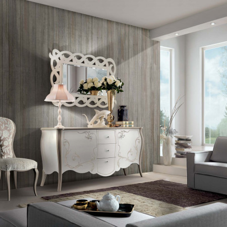 Credenza Shabby Chic con ante decorate e fianchi bombati