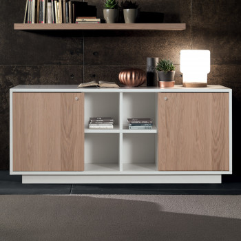 Credenza moderna con vani a giorno e ante in rovere