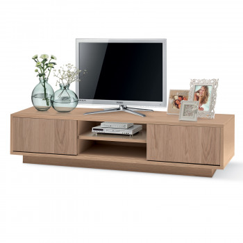 Porta TV in rovere con 2 ante scorrevoli e ripiani