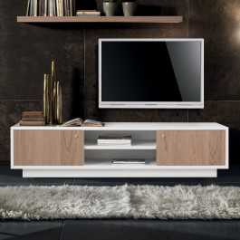 Credenza moderna in rovere con dettagli degli oggetti sul piano
