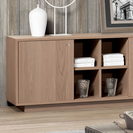 Credenza moderna in rovere con vano a giorno e decorazioni