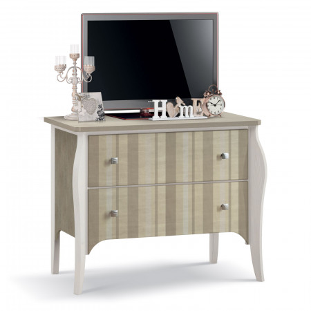 Porta TV Shabby Chic 2 cassetti, dettaglio gambe a sciabola