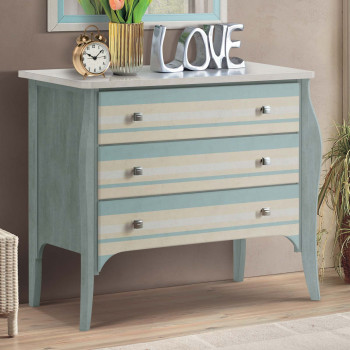 Credenza Shabby Chic 3 cassetti con gambe a sciabola