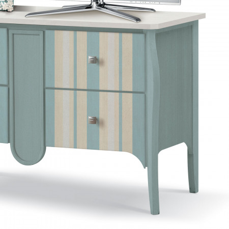 Credenza Shabby Chic 4 cassetti, dettaglio cassetti decorati