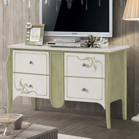 Credenza Shabby Chic 4 cassetti con decori