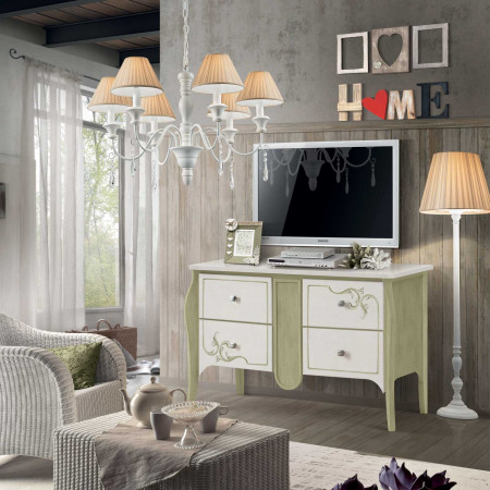 Credenza Shabby Chic 4 cassetti con decori moderni