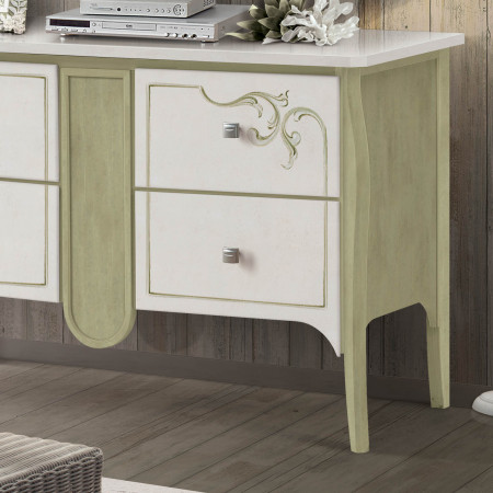 Credenza Shabby Chic 4 cassetti, dettaglio decoro