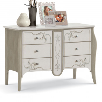 Credenza Shabby Chic 6 cassetti, dettagli decorativi