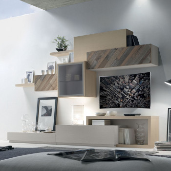 Composizione 1 con ante in legno antico, vista dettagli mobili