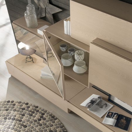 Composizione 3 con ante legno antico e pensili vetro fumè