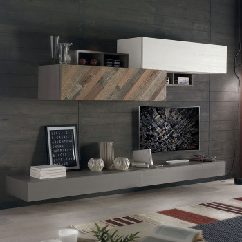 Composizione 11 con ribalta, dettaglio pensile legno antico