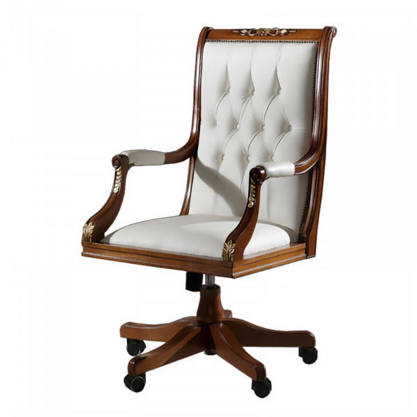 Poltrona da ufficio girevole, legno massello faggio, stile classico