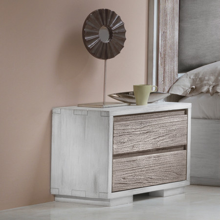 Comodino 2 cassetti in legno con finitura sabbiata