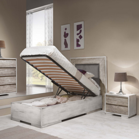 Letto singolo con rete sollevabile e cassettone