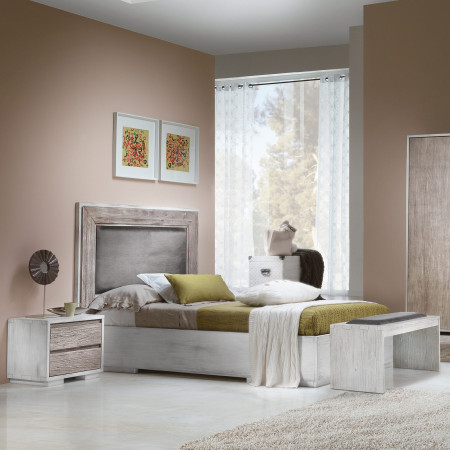 Letto singolo con giroletto in legno, dettaglio ambientazione moderna