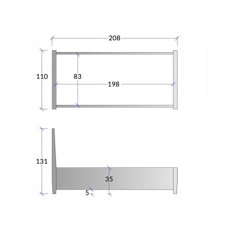 Letto singolo con giroletto, disegno tecnico misure