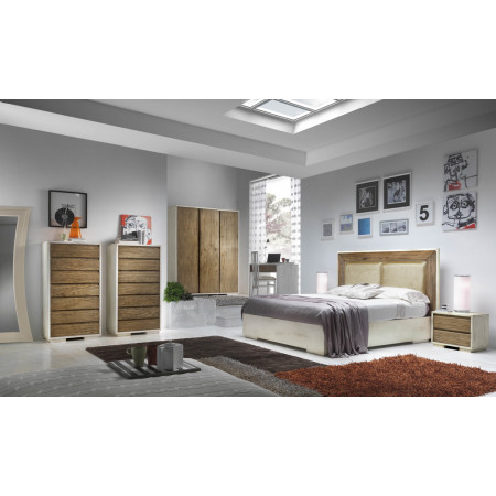 Letto matrimoniale con contenitore, testata imbottita