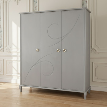 Armadio 3 ante con cassettiera, dettagli sagomati