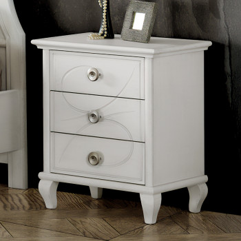 Comodino 3 cassetti laccato opaco vicino a letto