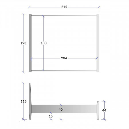 Disegno tecnico del letto king size in legno con testata