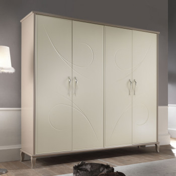 Armadio 4 ante con cassettiera, incisioni eleganti