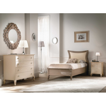Letto singolo moderno con testata sagomata in legno