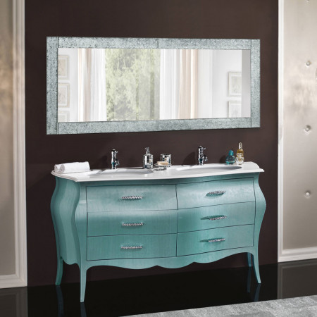 Mobile bagno 6 cassetti con lavabo in mineralmarmo, dettaglio color verde madreperla