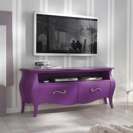 Porta TV bombato 2 cassetti in legno laccato viola