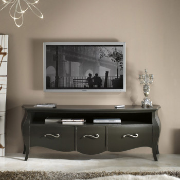 Porta TV bombato 3 cassetti, dettaglio vano aperto