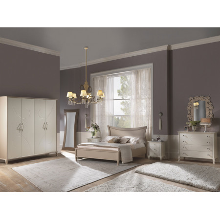 Camera contemporanea in legno con armadio e letto