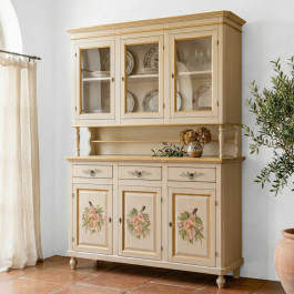 Sogno Toscano - Credenza dipinta a mano a 3 ante con vetrina