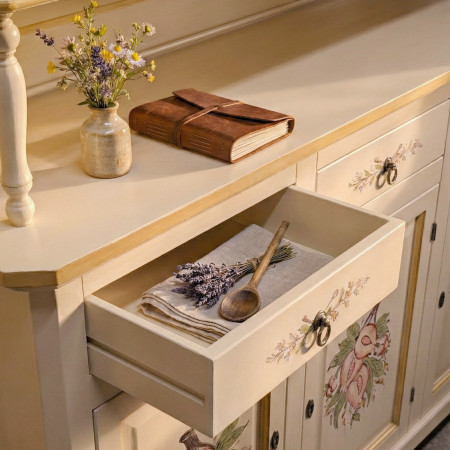Sogno Toscano - Credenza dipinta a mano a 3 ante con vetrina