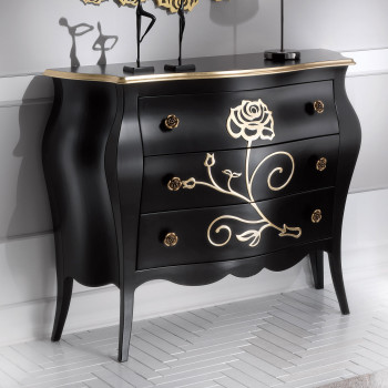 Comò con 3 cassetti, rilievi giada, design floreale