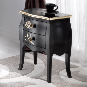 Comodino con 2 cassetti e rilievo giada, dettaglio frontale