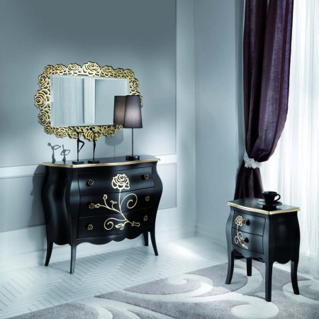 Specchiera traforata giada con cornice floreale in noce