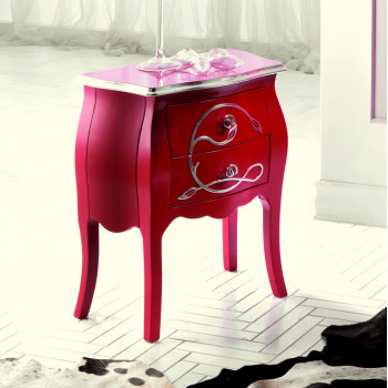 Comodino due cassetti e rilievi ambra, dettaglio frontale