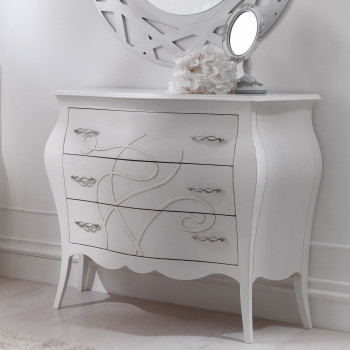 Comò con tre cassetti e rilievi gemma bombato