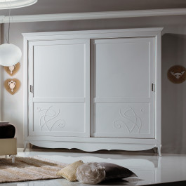 Comodino 2 cassetti con rilievo, dettagli in legno