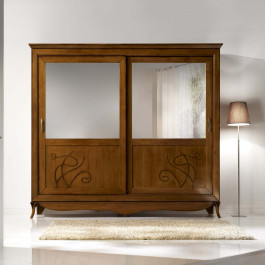 Comodino 2 cassetti con rilievo, dettagli in legno