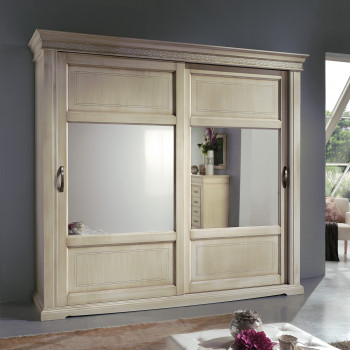 Armadio due ante scorrevoli con specchi in legno noce