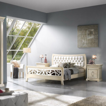 Letto a due piazze imbottito, testata ecopelle